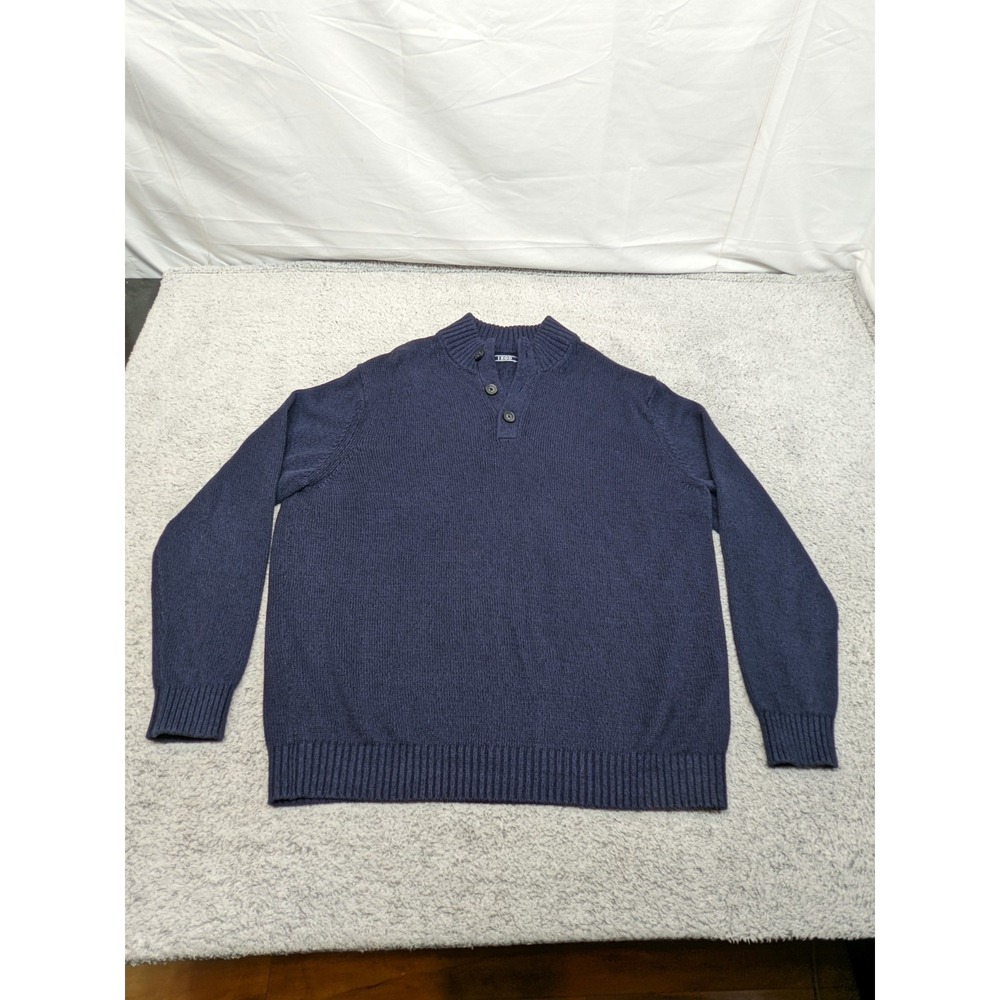 IZOD Mens XL Navy Blue Mock Neck Button Pullover Sweater Classic Knit‎ Grandpa